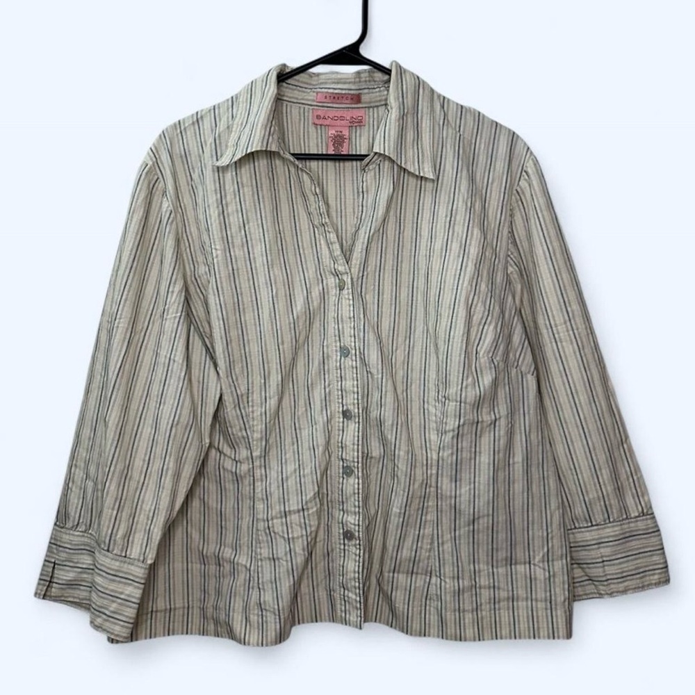 Bandolino Striped Stitching Detail Collared V-Neck Button Down Top Size 18W